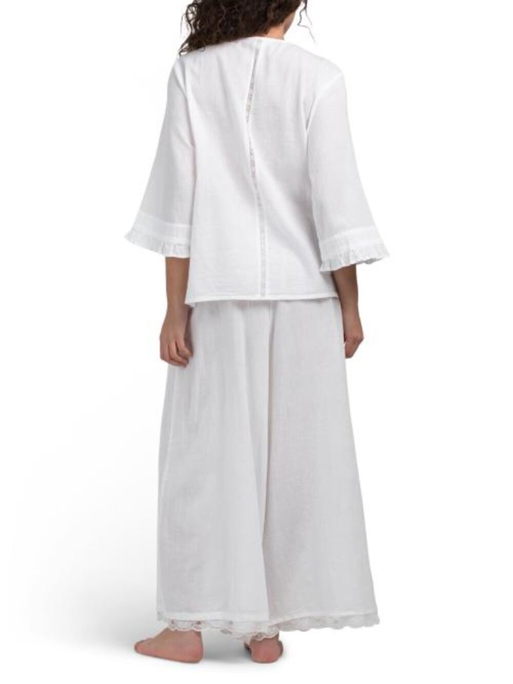 SAATVIK 2pc Cotton Gauze Boho Wide Leg Lounge Set With Lace Details - Picture 2 of 4